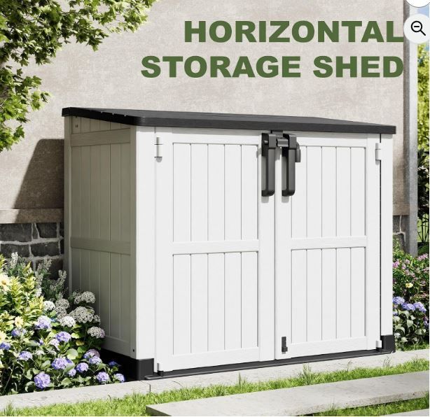 NEW! Outdoor Horizontal Storage Shed 36 Cu Ft Resin – Black/Ashen