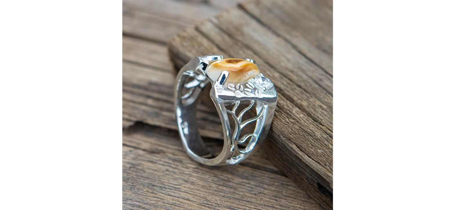 Sterling Silver Imperial Diamond Racks & Tracks Elk Ivory Ring - Custom Made