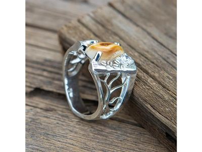 Sterling Silver Imperial Diamond Racks & Tracks Elk Ivory Ring - Custom Made