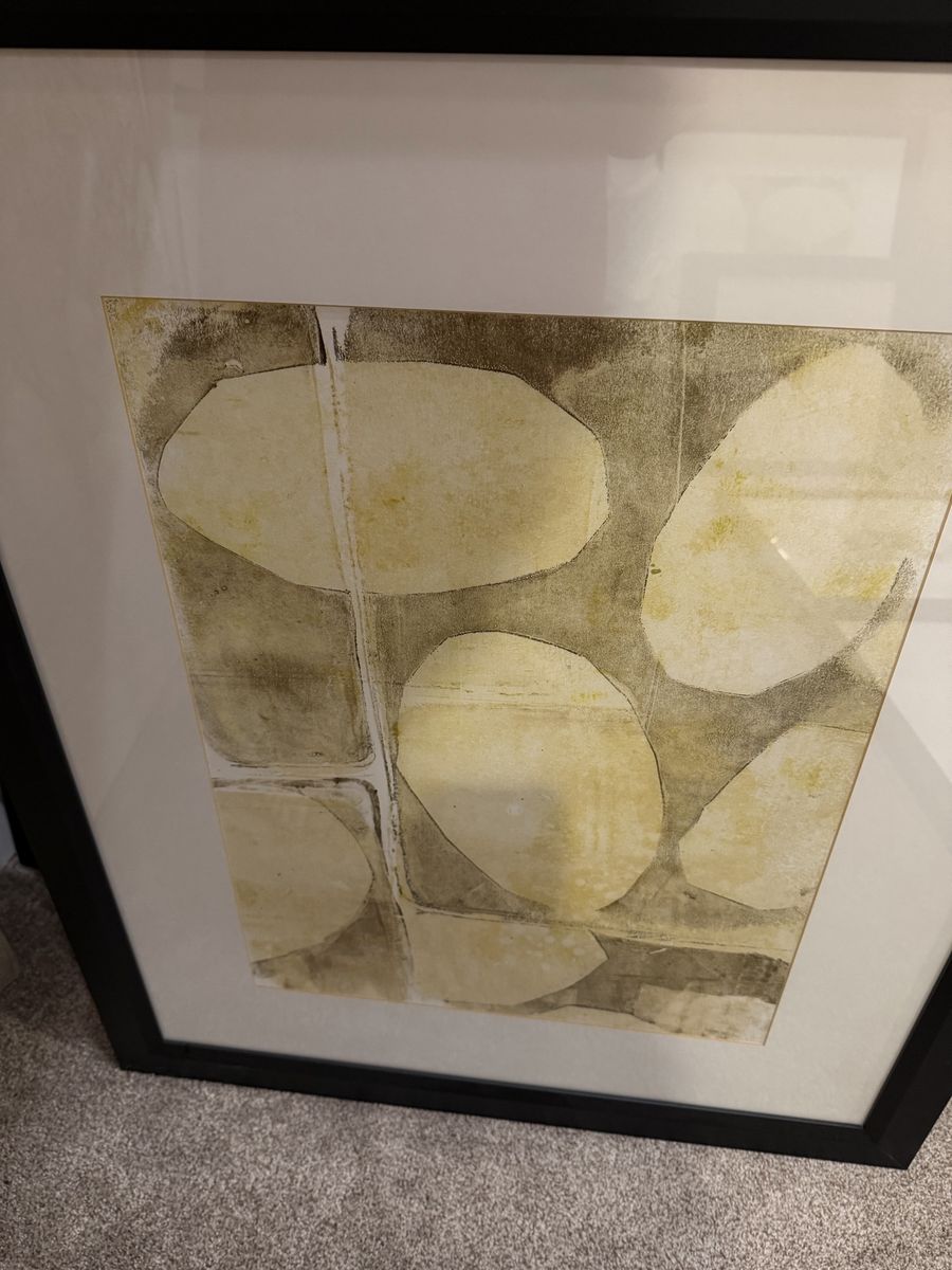 Framed Abstract Wall Art Set - Black Frames with Gold and White Mats