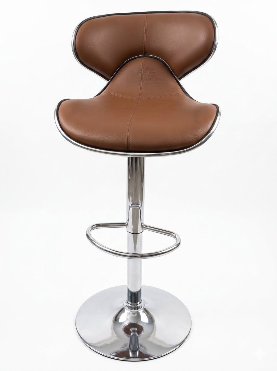 Two Modern Brown Faux Leather Adjustable Swivel Bar Stool with Chrome Base