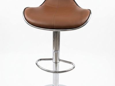 Two Modern Brown Faux Leather Adjustable Swivel Bar Stool with Chrome Base