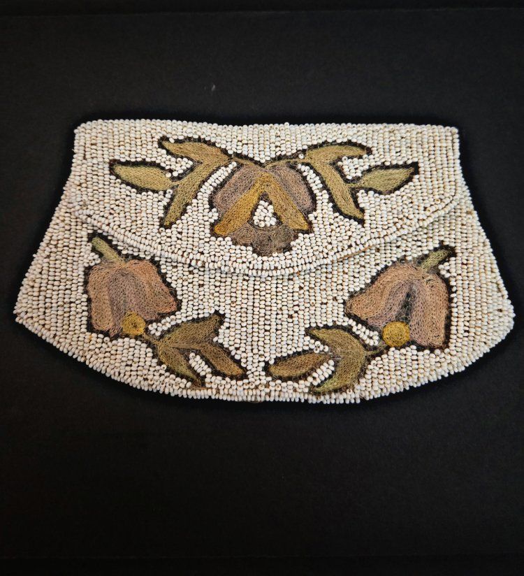 Vintage Hand Made in Belgium Beaded Clutch Bag with Embroidered Floral Design