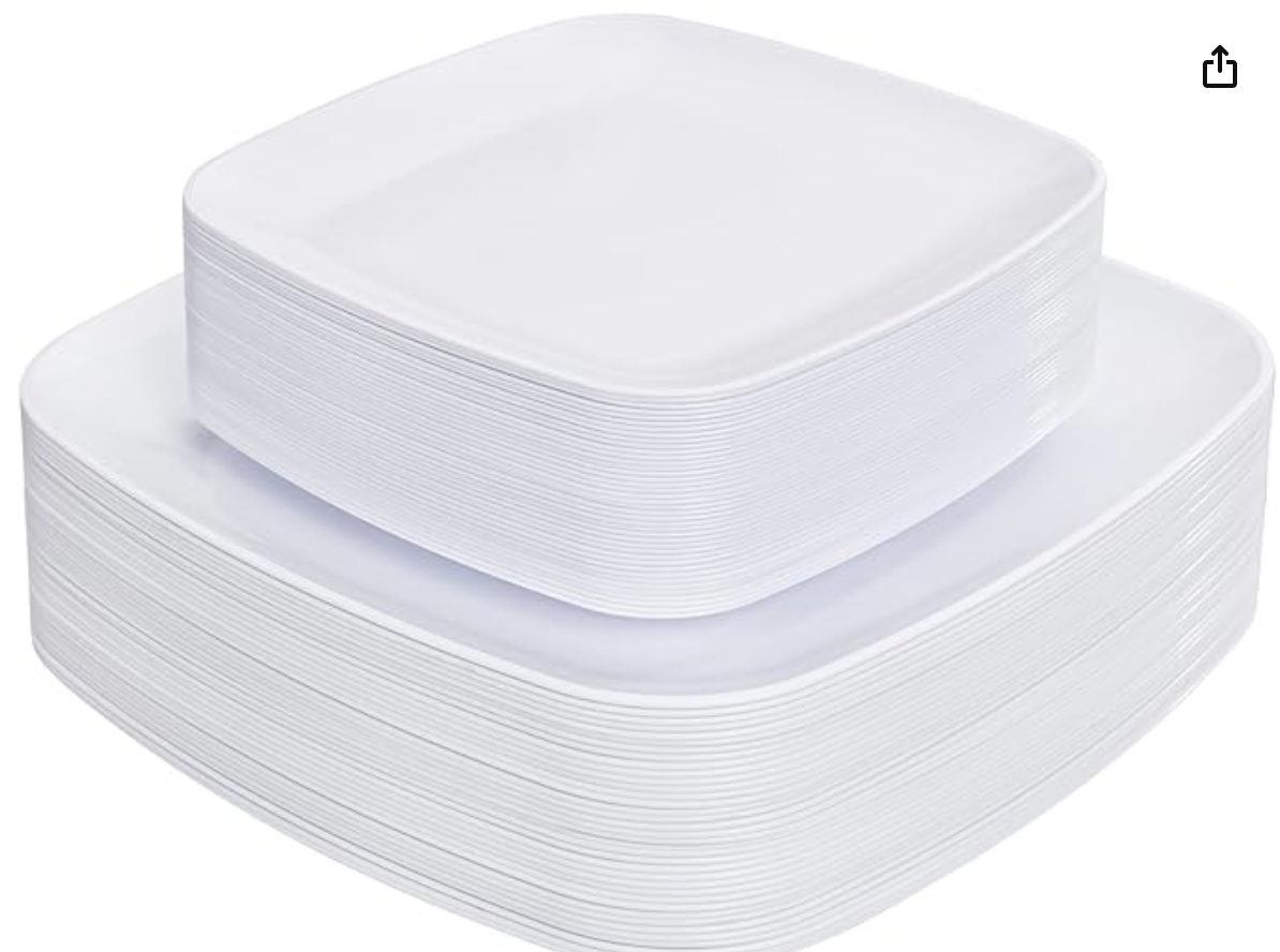 Square White Plastic Fancy Disposable Plates for wedding other event, LRG & SML