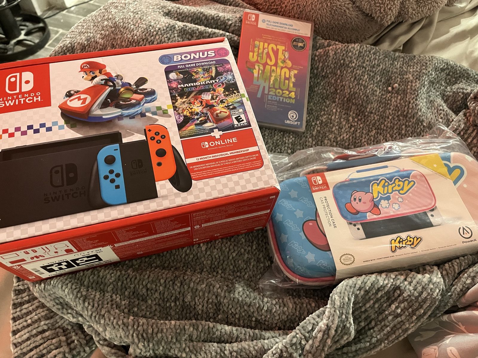New Nintendo Switch Console Mario Kart 8 Deluxe Bundle with Just Dance 2024 & Kirby Carrying Case