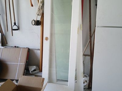 White Interior Glass Panel Door with Brass Hinges