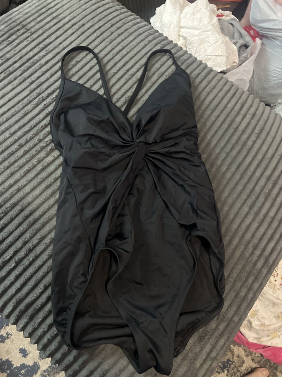 Time and Tru Black One-Piece Swimsuit Size L (12-14) Twist Front