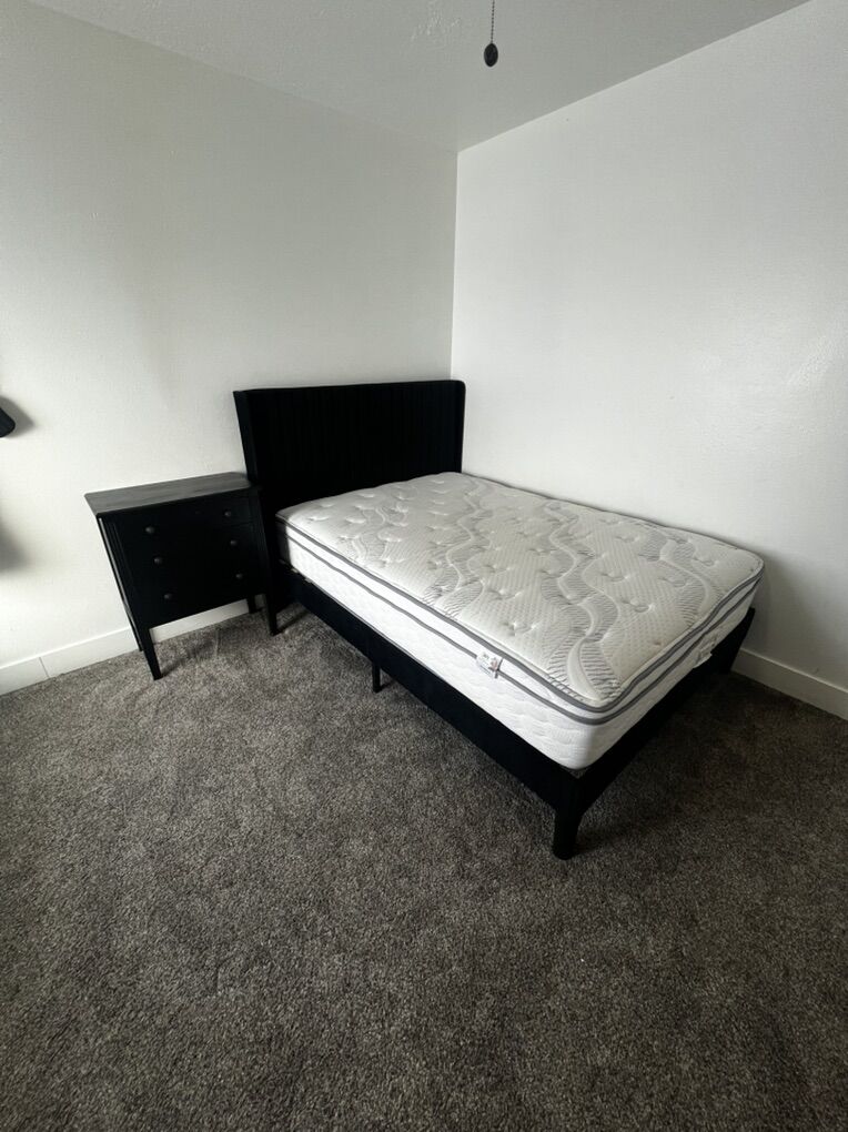 Black Velvet Bedframe And Nightstand