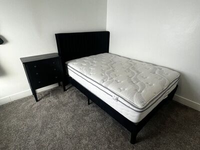 Black Velvet Bedframe And Nightstand