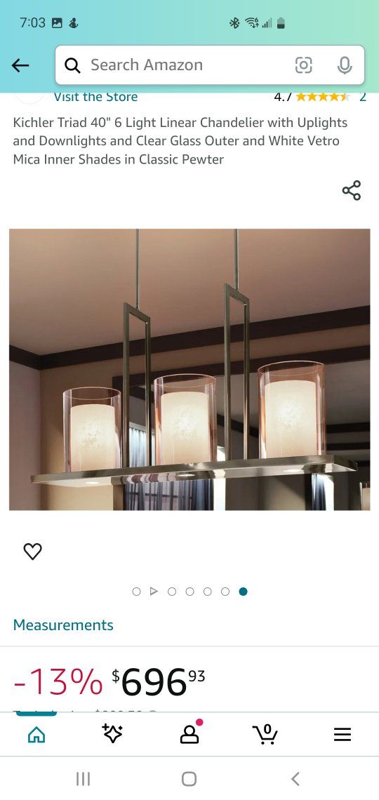 Kichler Triad 40" 6-Light Linear Chandelier in Classic Pewter
