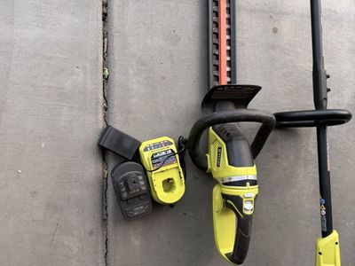 RYOBI 18V ONE+ Cordless Hedge Trimmer & String Trimmer Combo Kit with Battery and Charger - Used