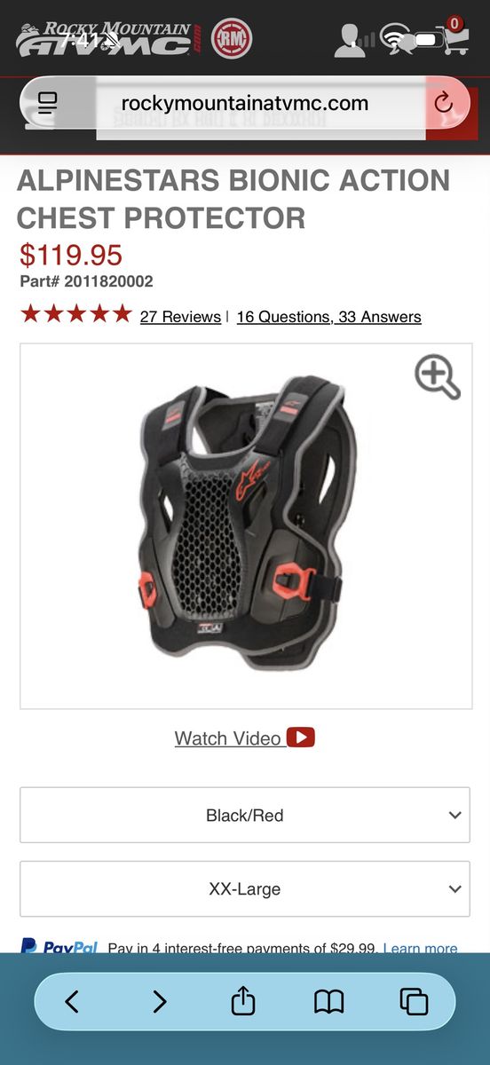 Alpinestars Bionic Action Chest Protector - Black/Red - XX-Large - MX/Off-Road Protection