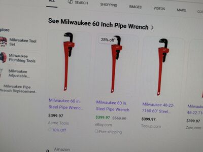 60 inch pipe wrenches 1 proto/and 1 Milwaukee and 1 rigid 3235chain bar open to offer or trade