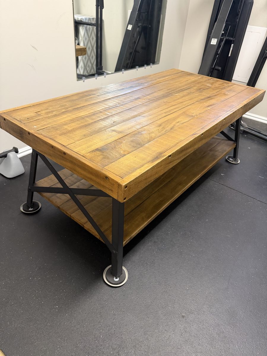 Wood and steel coffee table.