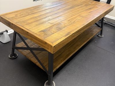 Wood and steel coffee table.
