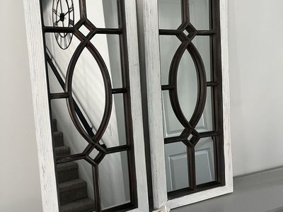 Set of 2 Decorative Window Pane Mirrors Distressed White