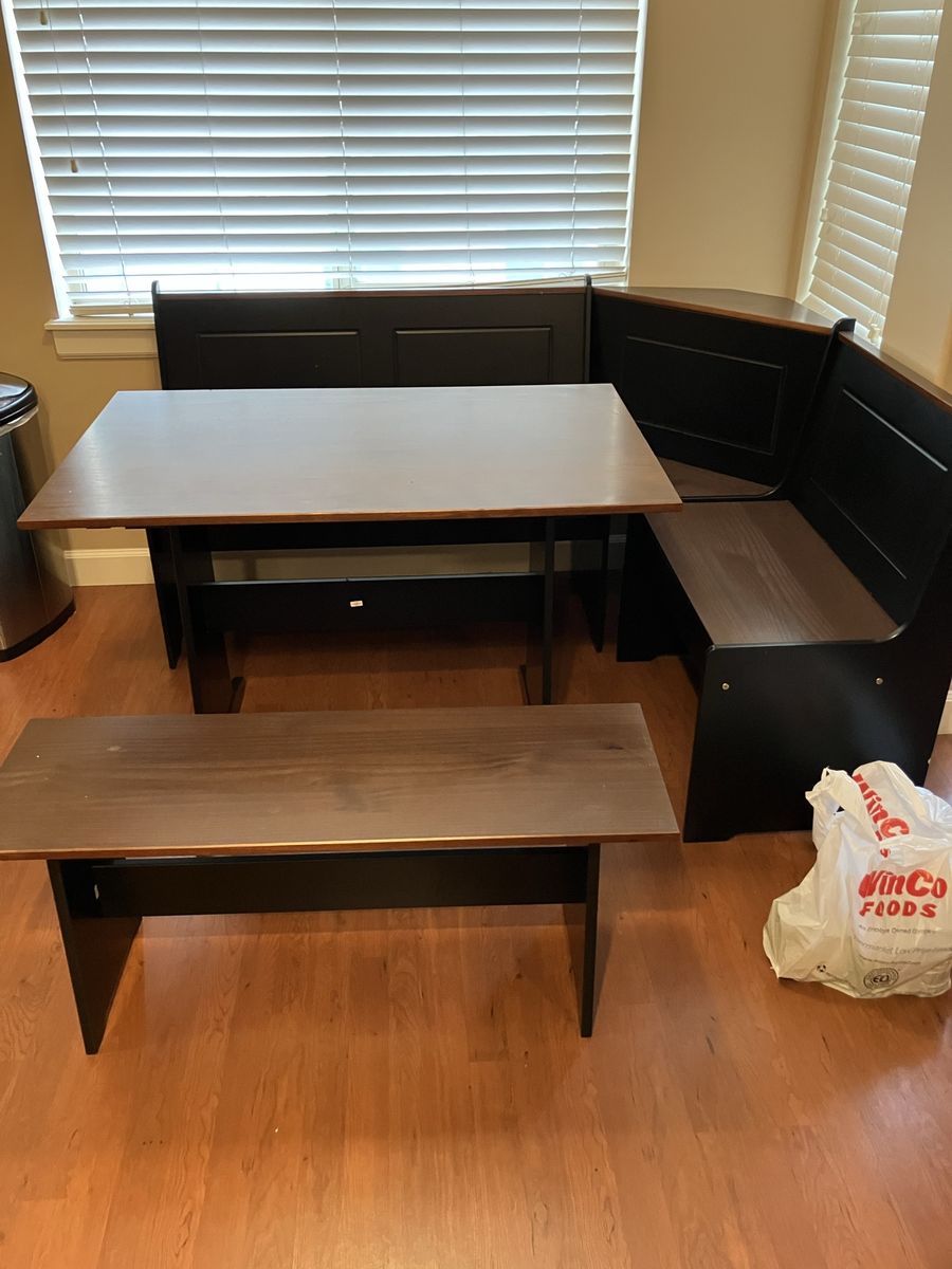 Corner Nook Dining Set with Table and Benches - Black & Wood Finish