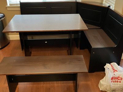 Corner Nook Dining Set with Table and Benches - Black & Wood Finish
