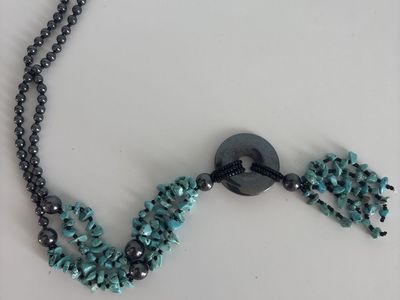 Turquoise & Hematite Beaded Necklace - Unique Statement Piece