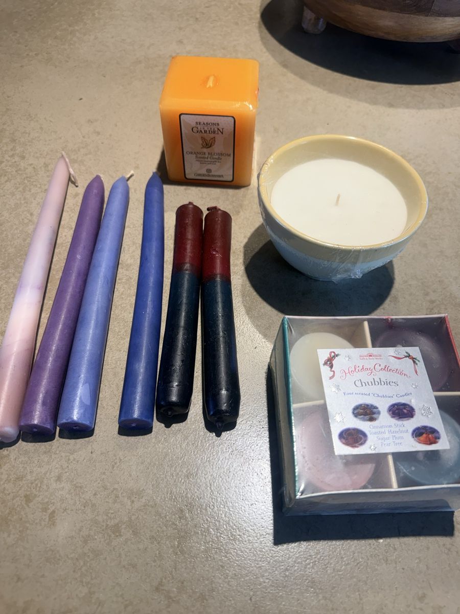 Assorted Candles Lot - Tapers, Pillar, Votives & Bowl Candle