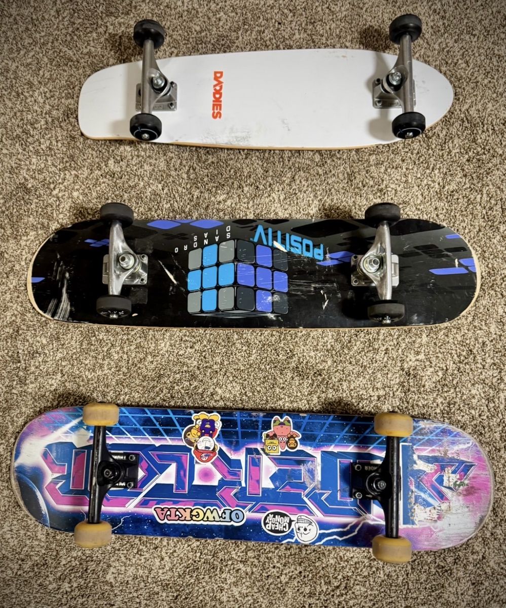 3 Complete Skateboards – Positiv, Daddies & Meow – $180