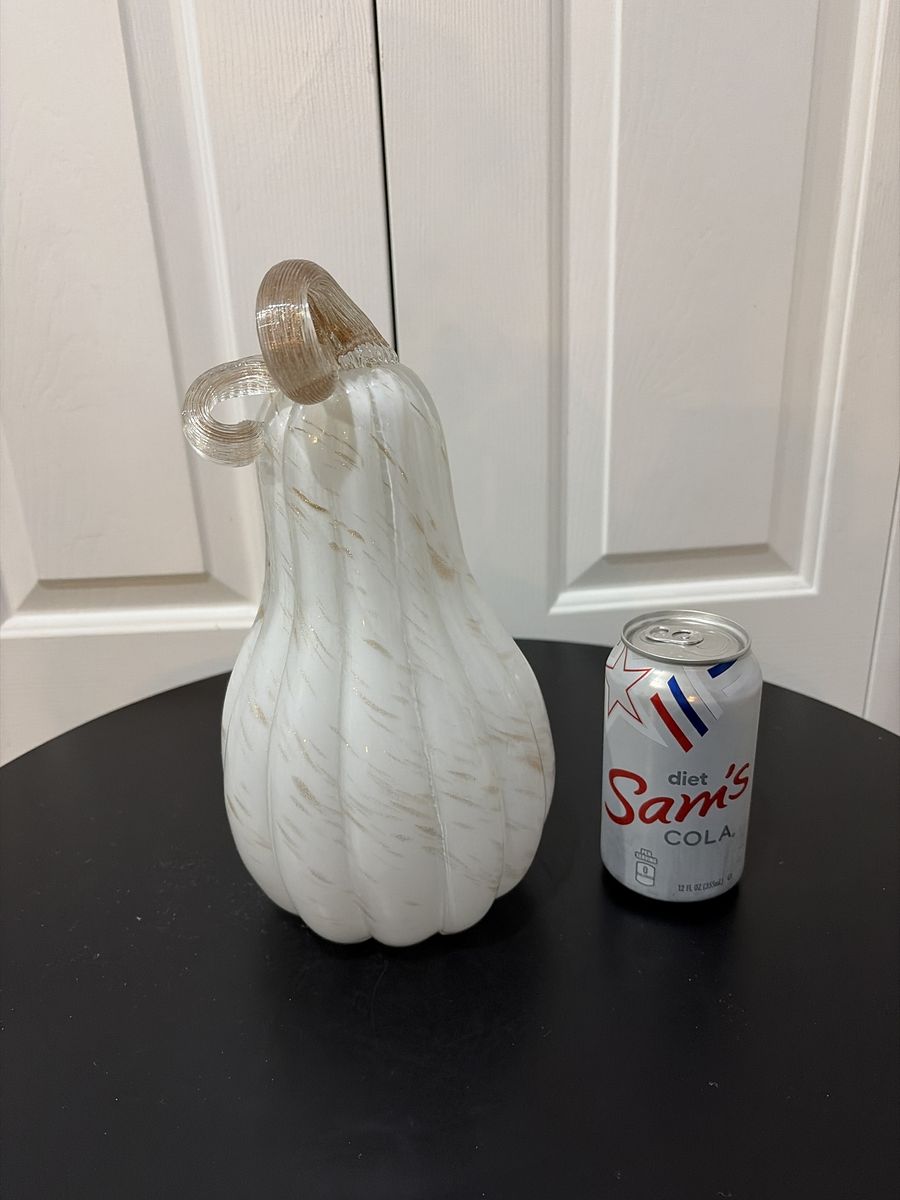 Elegant White & Gold Glass Pumpkin Decorative Figurine - Fall Home Decor
