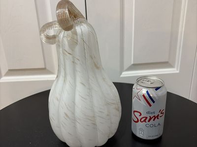 Elegant White & Gold Glass Pumpkin Decorative Figurine - Fall Home Decor