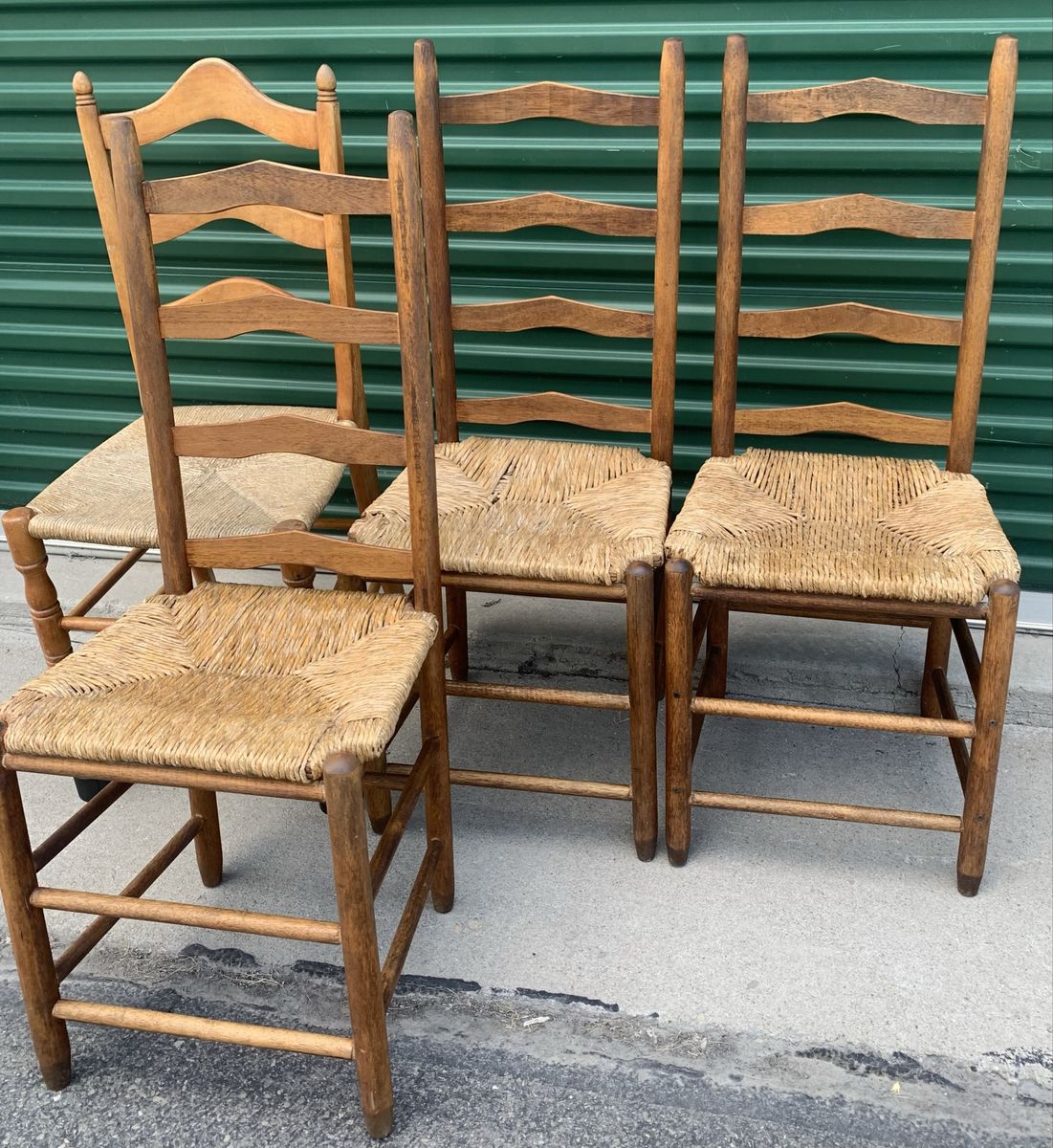 Vintage Shaker-Style Ladder Back Chairs with Rush Seats - Set of 4