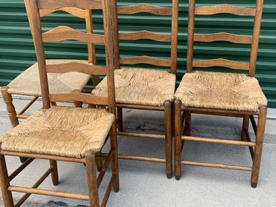 Vintage Shaker-Style Ladder Back Chairs with Rush Seats - Set of 4
