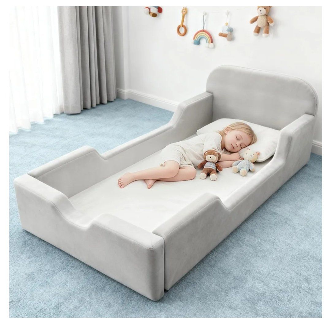 Soft Gray Foam Toddler Floor Bed - Frameless & Bump-Free