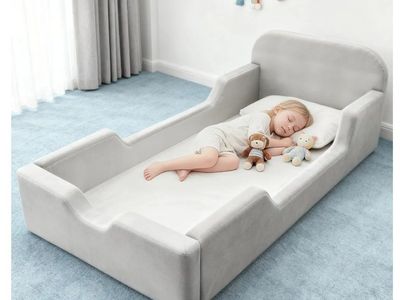 Soft Gray Foam Toddler Floor Bed - Frameless & Bump-Free