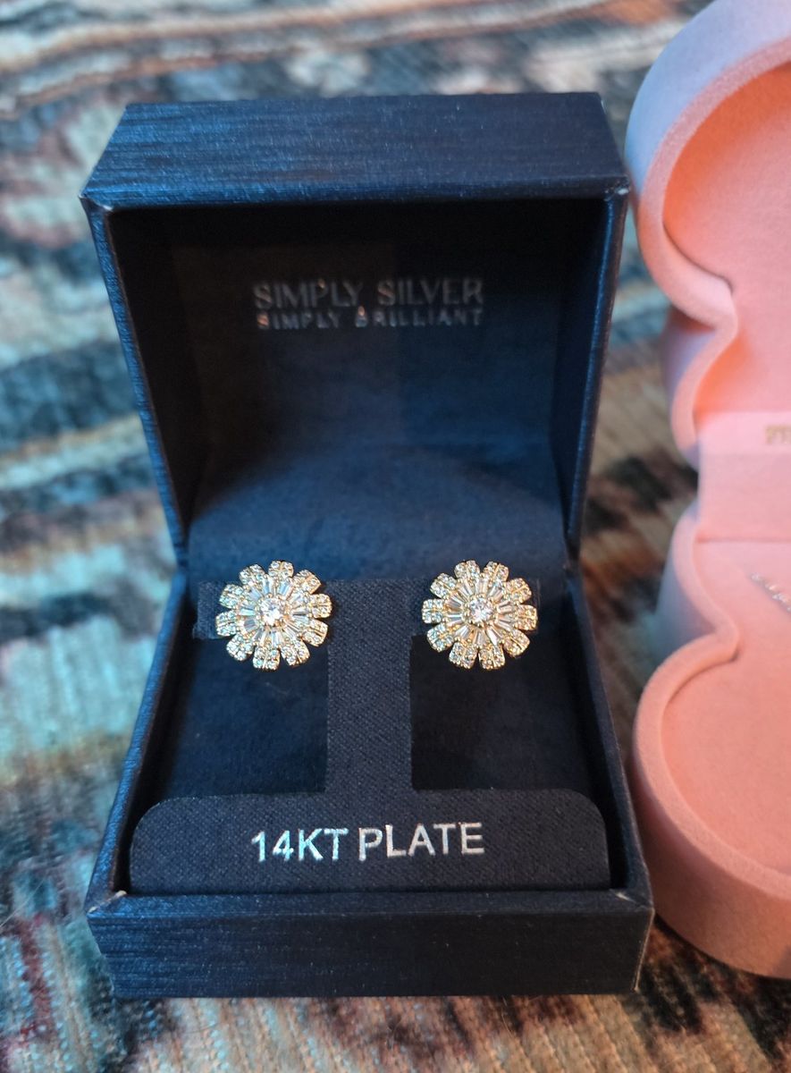 Simply Silver Simply Brilliant 14KT Plate Flower Cluster Stud Earrings