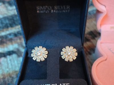 Simply Silver Simply Brilliant 14KT Plate Flower Cluster Stud Earrings
