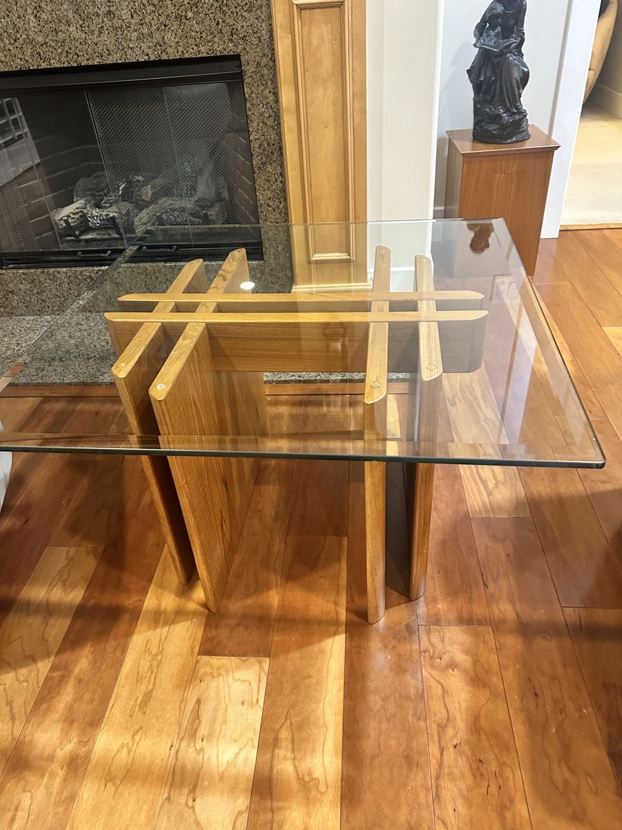 Glass And Teak Coffee Table