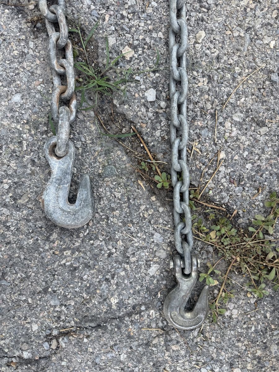 2 16’ Heavy Duty Steel Tow Safety Chains with Clevis Grab Hooks - Pair.  