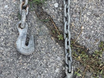 2 16’ Heavy Duty Steel Tow Safety Chains with Clevis Grab Hooks - Pair.