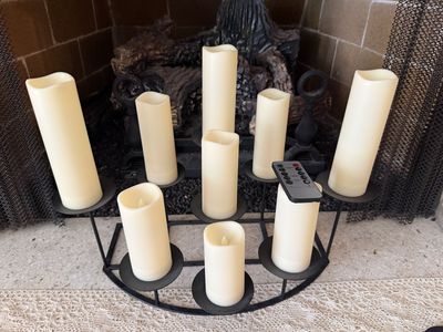 7pc Flameless LED Pillar Candle Set with Remote Control & Decorative Metal Holder