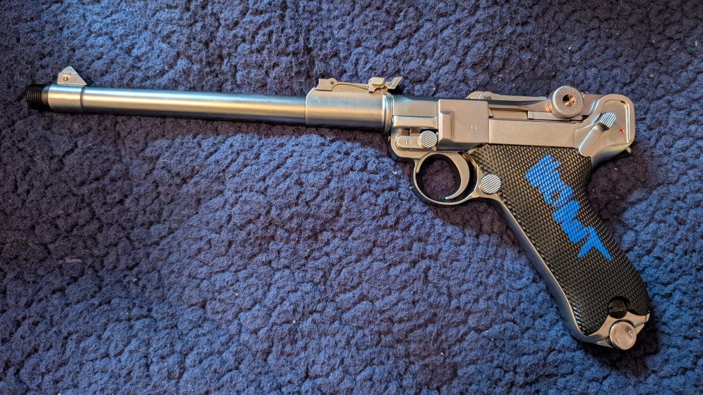 WE P08 Luger Gas Powered Semi-Automatic Airsoft Pistol in Silver signed by Eddie Valiant 
