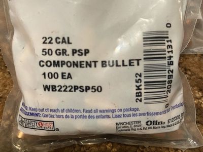 Winchester.222 bullets 50 grain PSP