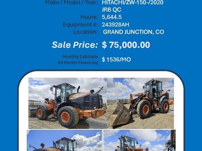 Loader Hitachi ZW 150 2020 w 5644 hrs 75K in Grand Junction