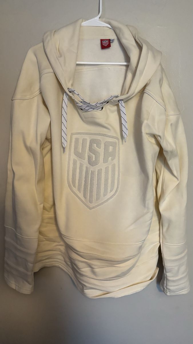 US Soccer Official Team USA Cream Hoodie Sweatshirt XXL Lace-Up Neck