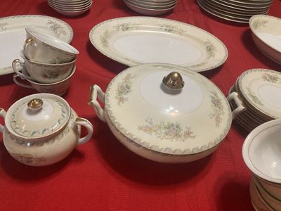 Vintage Gold Fine China With Floral Design & Gold Trim Set Of 75