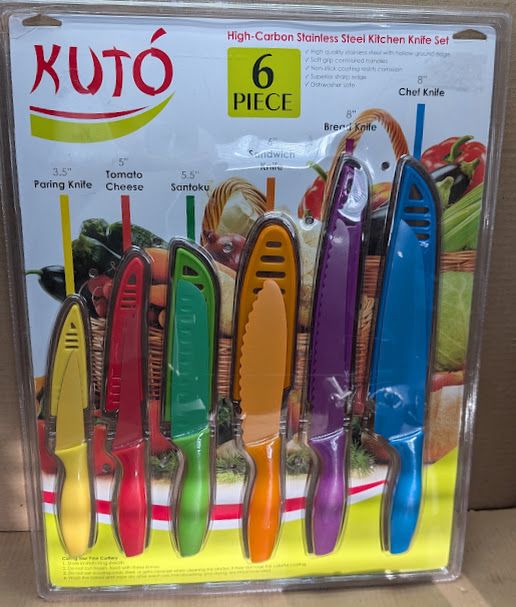 Amazon Basics Color-Coded Dishwasher Safe Kitchen Knife Set, 12-Piece with Ergonomic Handles
