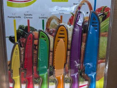 Amazon Basics Color-Coded Dishwasher Safe Kitchen Knife Set, 12-Piece with Ergonomic Handles