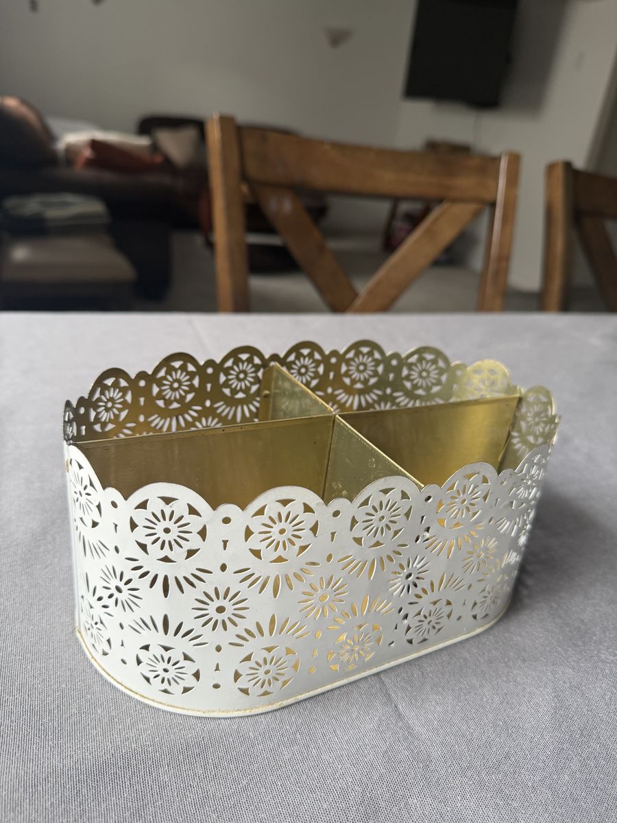 White and Gold Floral Utensil Caddy