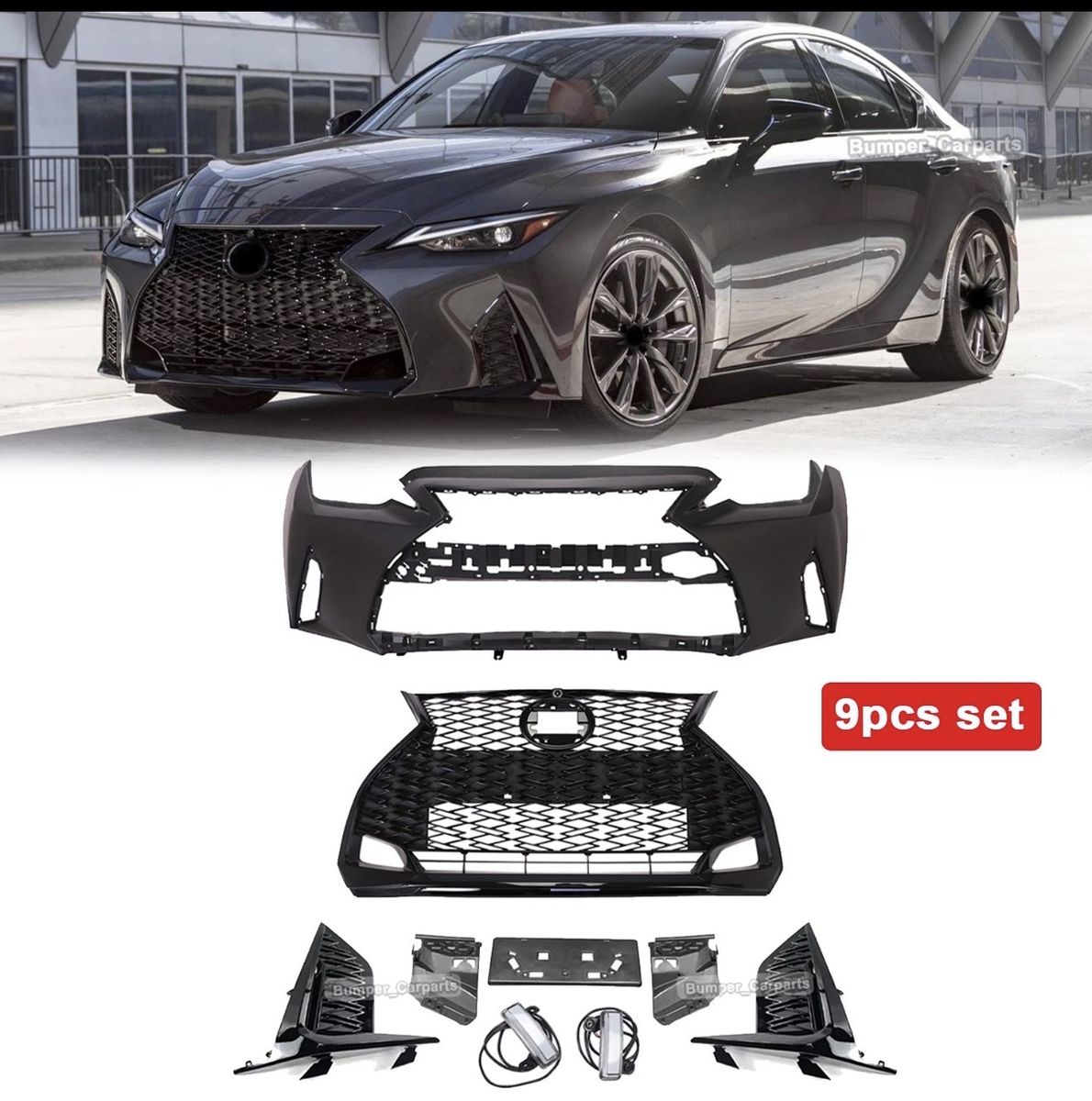 9pcs Lexus IS250/300/350 2021-2023 F-Sport Style Front Bumper Conversion Kit