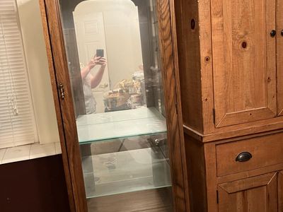 Beautiful Vintage Lighted Wood Curio Cabinet
