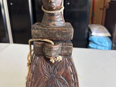 Hand Carved Wooden Figural Box with Rope Detail
