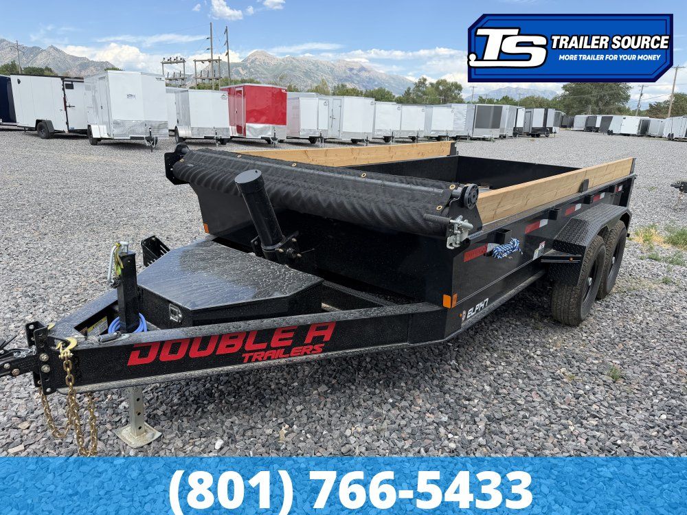 Double A Excel Series ELP 7x14 ft Dump Trailer 20" Sides 15.4K GVWR I-Beam Frame, Telescopic, Wireles Remote
