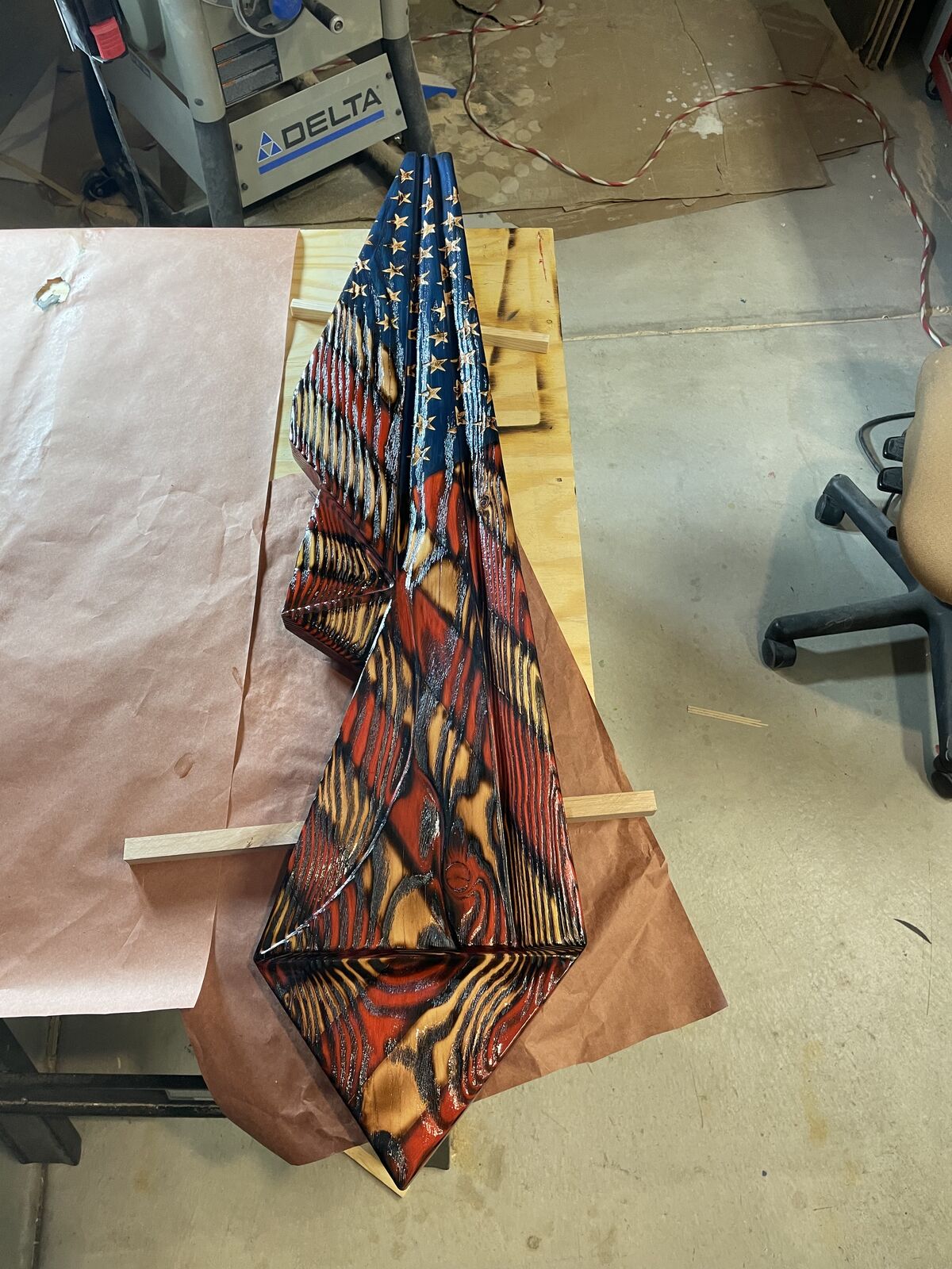 Hand Crafted Wooden American Draped Flag